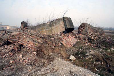 Gesprengtes Fundament eines Kamins