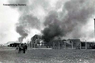 Werk I kurz nach einem amerikanischen Bombenangriff im Jahr 1944